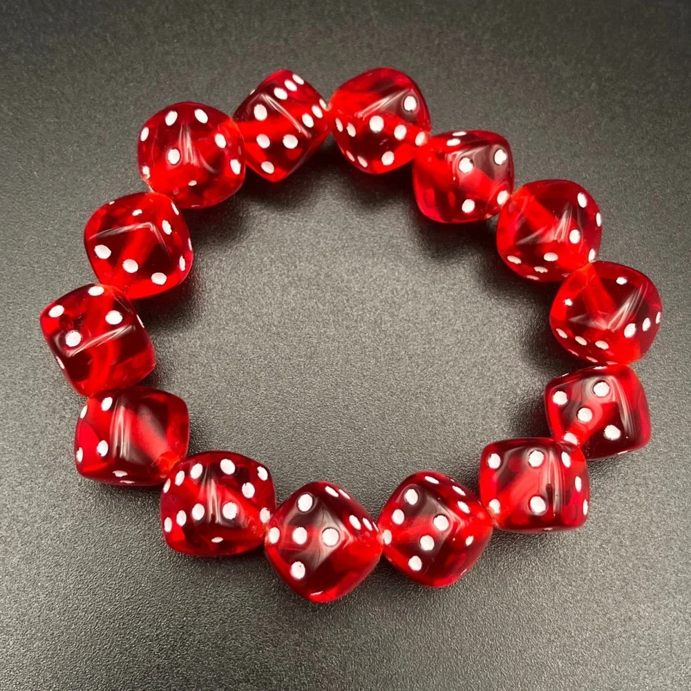 Vintage Dice Bracelet Red Translucent Acrylic Stretchy 7.25